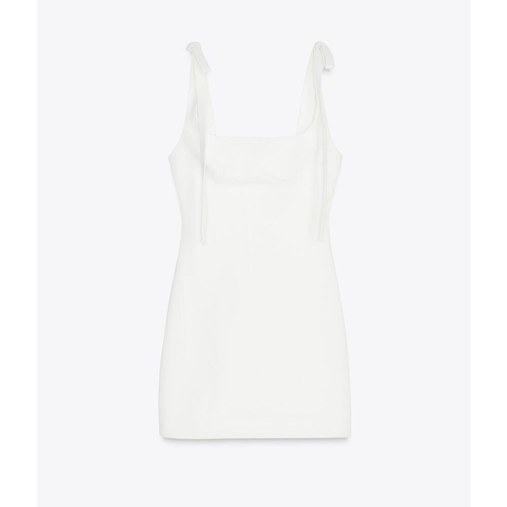 Zara NWT White Tie Shoulder Square Neck Mini Dress L - Picture 15 of 16